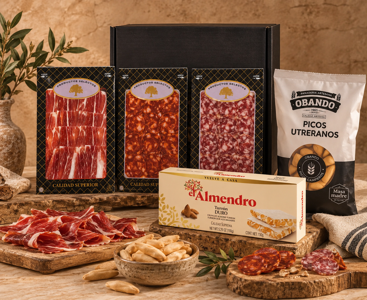 Cesta Navidad Gourmet  Ibéricos, Turrón y Dedicatoria