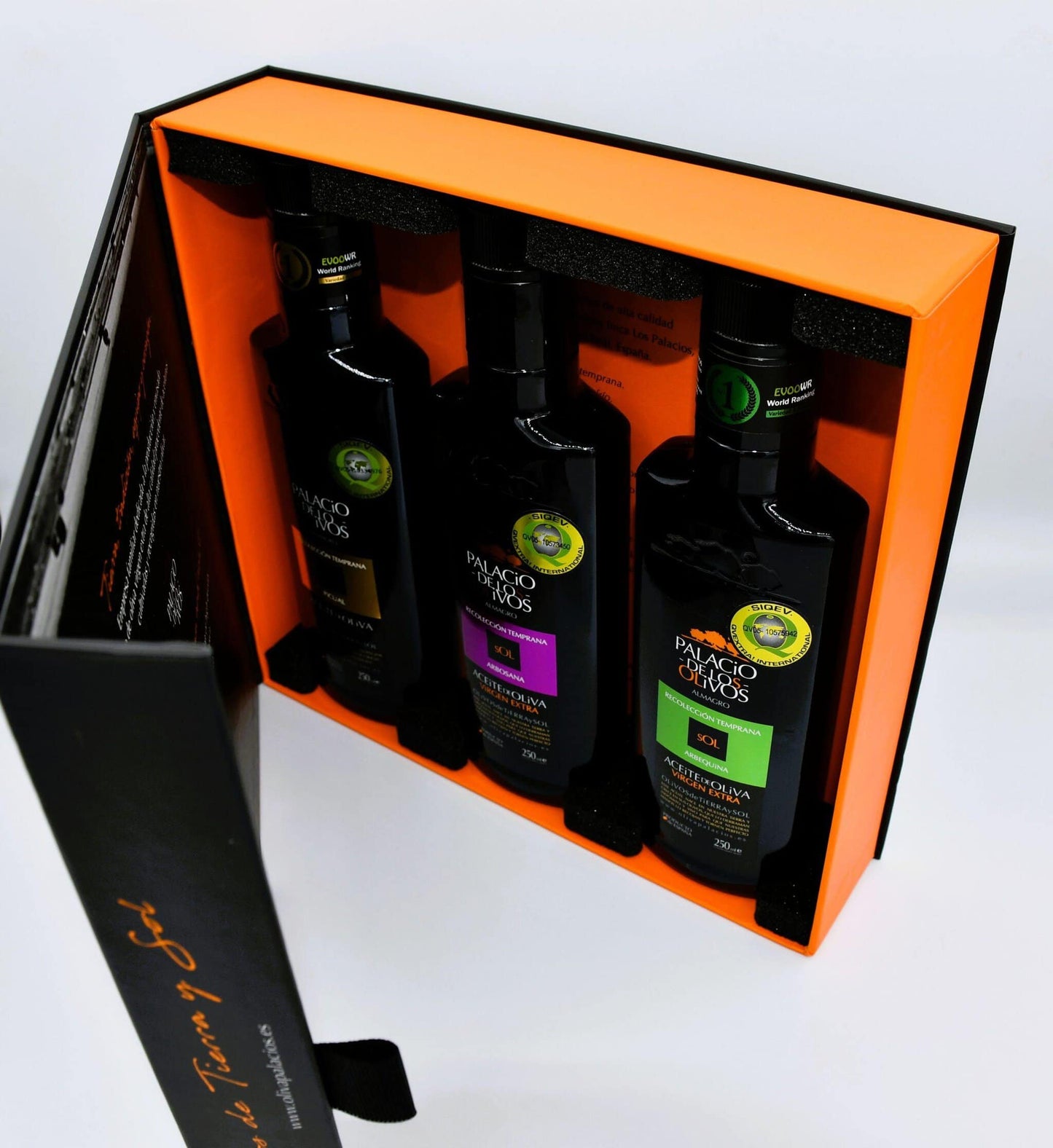 Caja 6 Estuches Trilogía Aceite de Oliva Virgen Extra — Palacio de Los Olivos | Picual, Arbosana y Arbequina | 18 x 250 ml