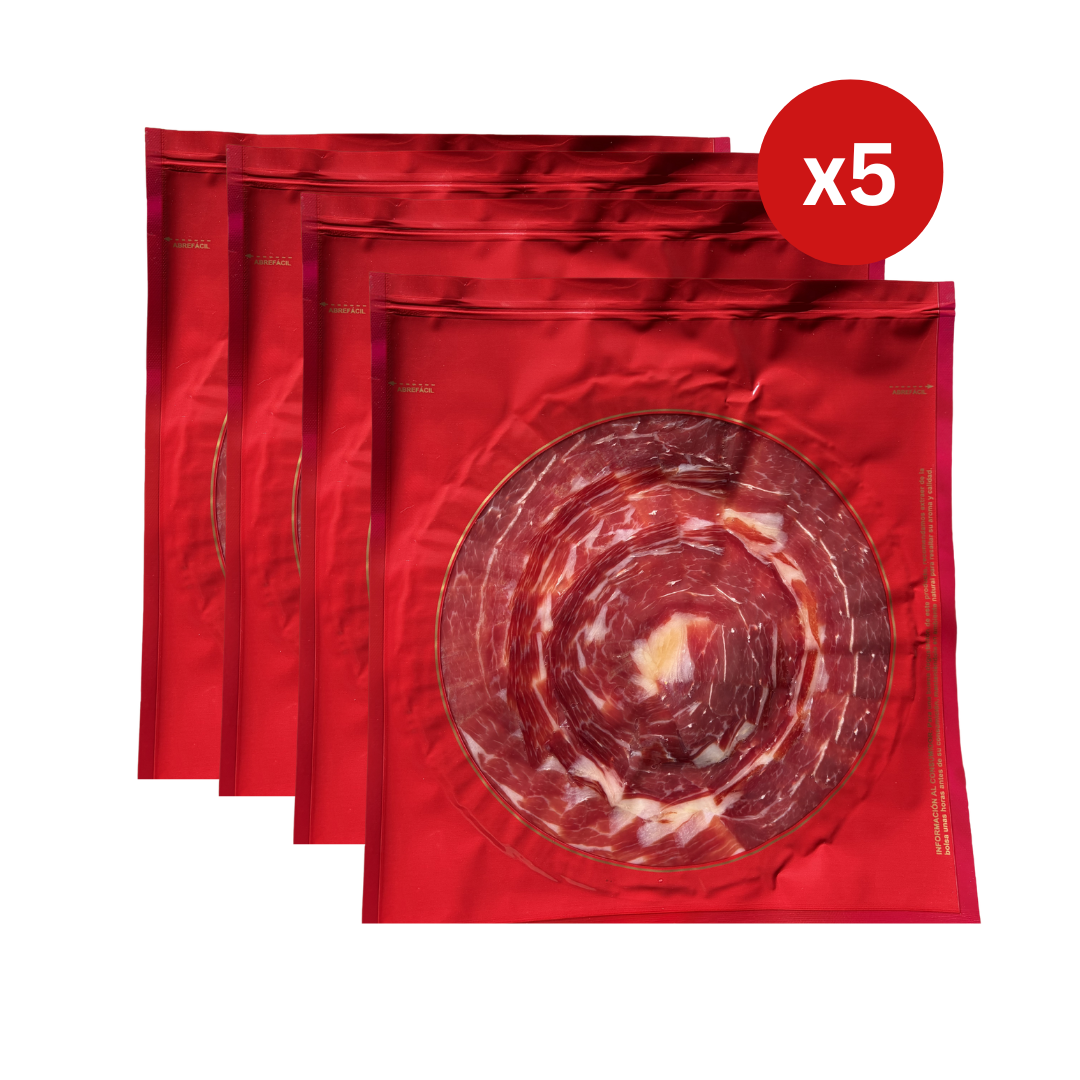 Pack 5 Sobres de Jamón Ibérico de Cebo de Campo  Jabugo Cortado a Cuchillo 5 x 100 g