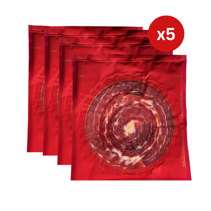 Pack 5 Sobres de Jamón Ibérico de Cebo de Campo  Jabugo Cortado a Cuchillo 5 x 100 g