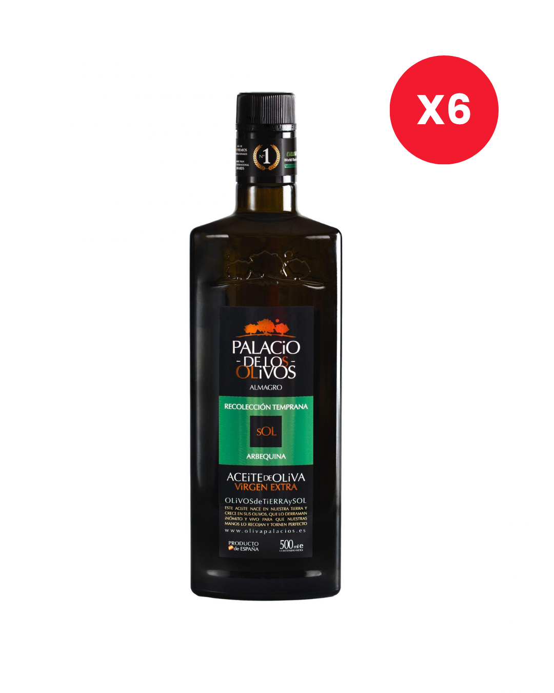 Caja 6 Botellas Aceite de Oliva Virgen Extra Arbequina — Palacio de Los Olivos | 6 x 500 ml