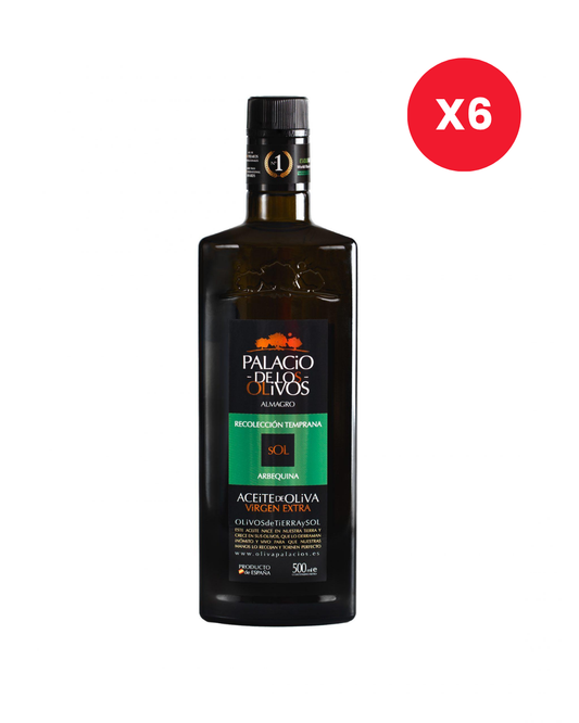 Caja 6 Botellas Aceite de Oliva Virgen Extra Arbequina — Palacio de Los Olivos | 6 x 500 ml